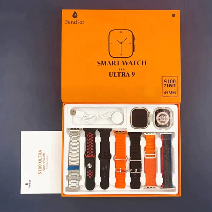 SmartWatch Serie 9 Ultra + Kit com 7 Pulseira (BRINDE!) + Case de Proteção (BRINDE!) Academia e Fitness (Smartwatch 4) Lojas Quinho KIT 1